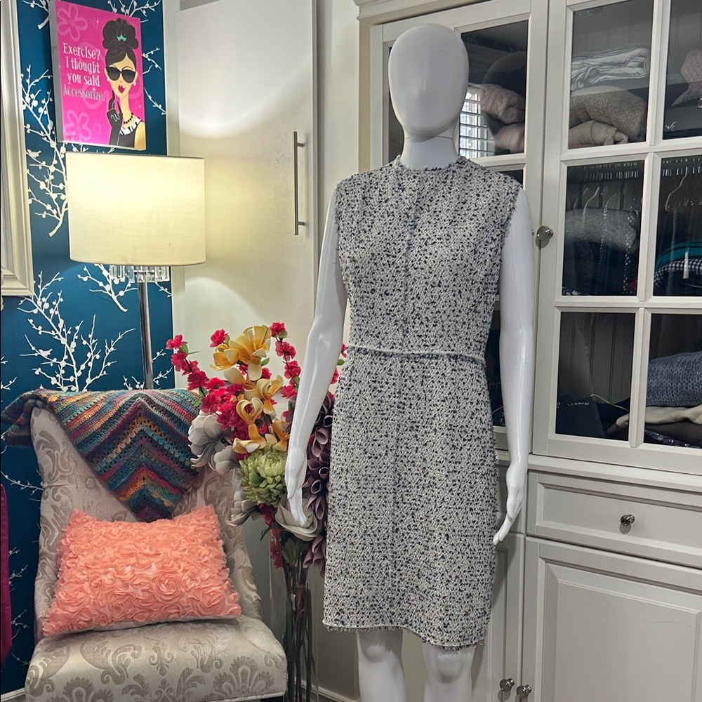 BEAUTIFUL, Rebecca Taylor Black, blue and White Tweed Midi Dress
 in size 16